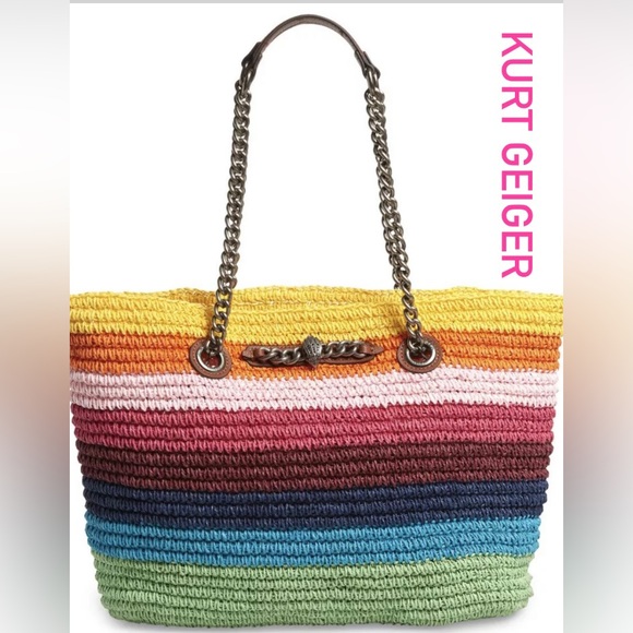 KURT GEIGER LONDON Chelsea Rainbow Raffia Open Top Convertible Straw Tot… - Picture 1 of 16